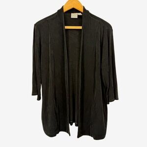 Chicos Travelers Open Front Black Cardigan Neutral Minimalist Casual Sz 2/MD